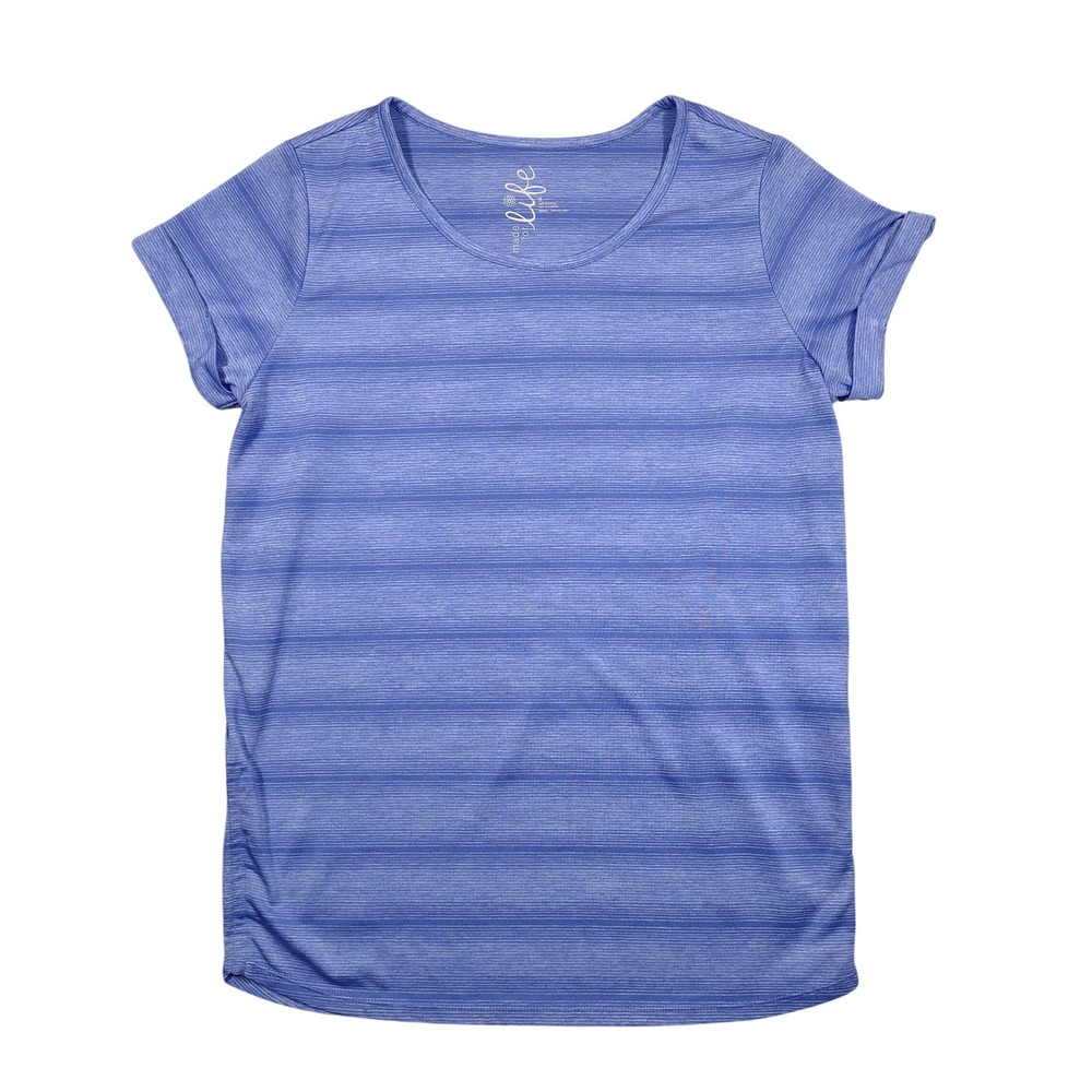 Made For Life‎ Active Tee Womens M Blue Space Dye Striped Cuffed Polyester